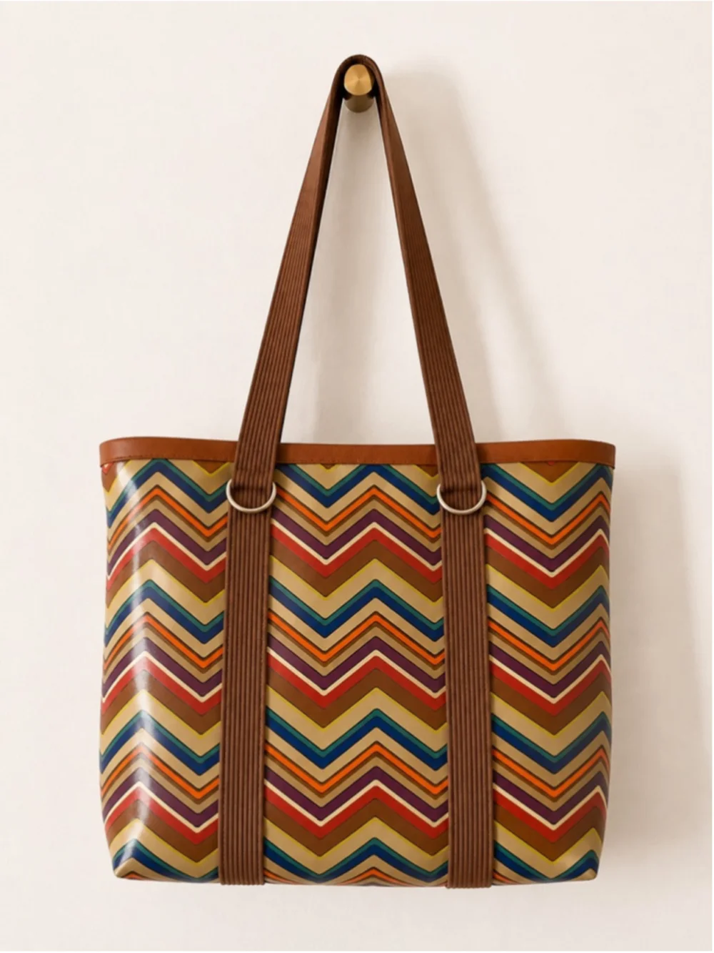 Fossil Key-Per Chevron Tote Bag Multicolor Coated Canvas Large Tote